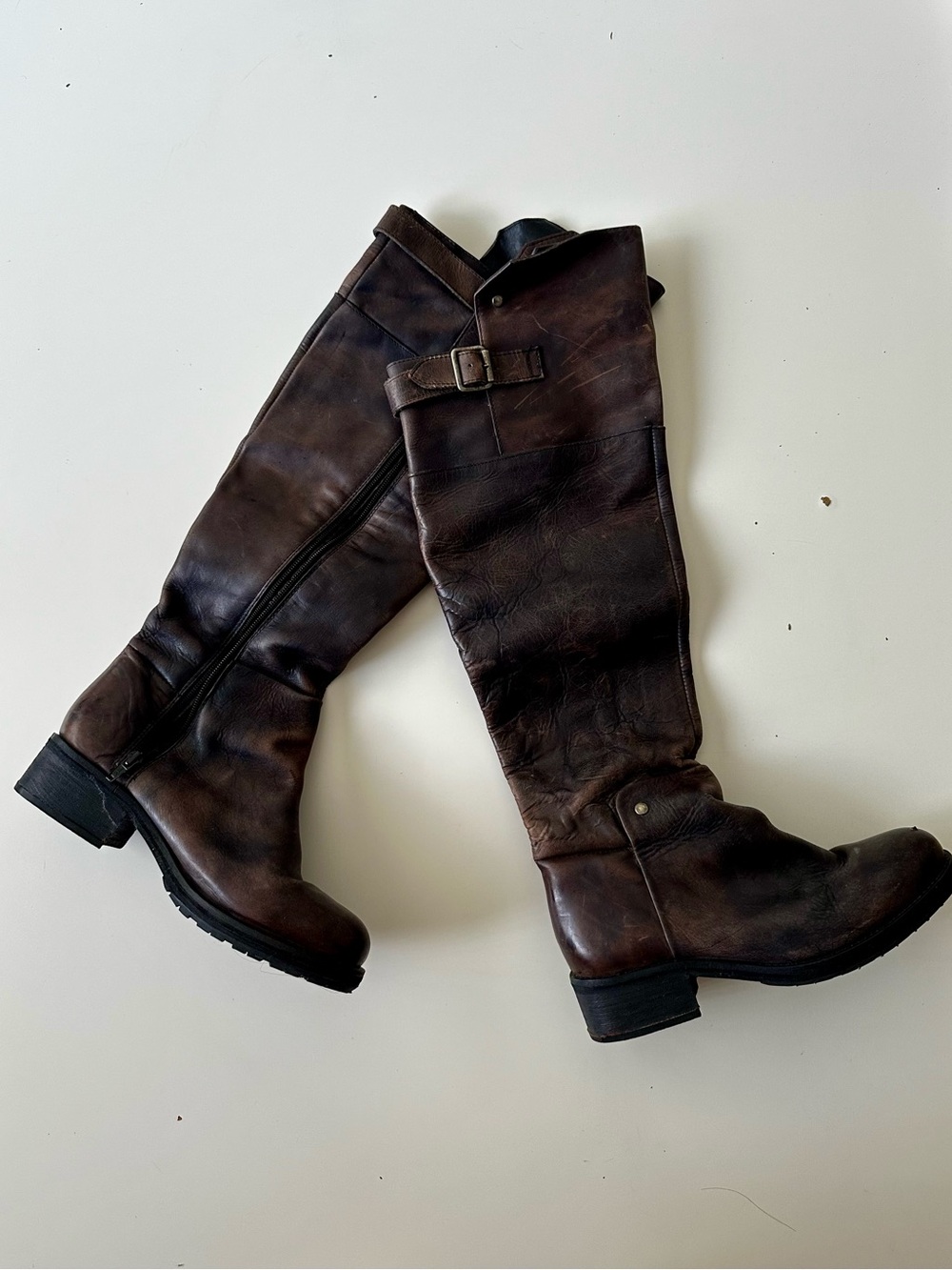 Steve Madden distressed brown leather knee-high boots. Size 8